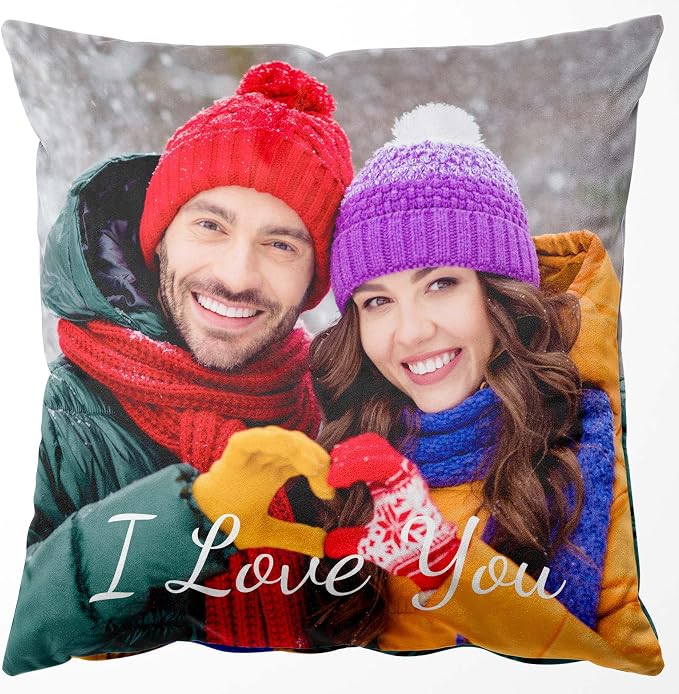 Easycosy Custom Pillow with Picture & Text, Two-Sides Velvet Customized Photo Pillowcase, 16"x16" Personalized Pillowcover with Photo, Custom Valentines Decor Love Gifts (Optional Pillow Insert)
