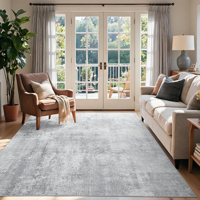 4x6 Ft Area Rugs for Living Room, Soft Non-Slip Washable Rugs Modern Abstract Pattern Carpet for Bedroom Indoor Floor Nursery Home Decor (Grey)
