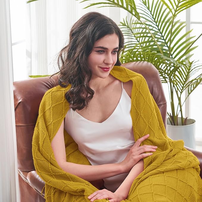 inhand Golden Palm Knitted Throw Blanket for Couch and Bed, 50"x60" | Soft Living Room Home Decor Knitted Blanket, Tassel, Outdoor Lightweight Breathable , Farmhouse Warm Woven Decorative