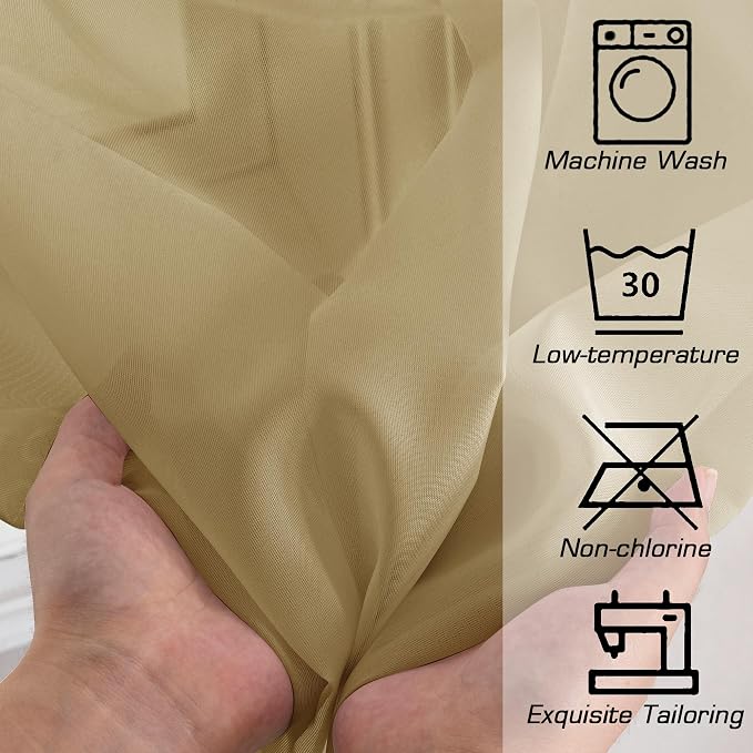 OWENIE Gold Sheer Curtains 72 Inches Long 2 Panels Set, Transparent Light Filtering Sheer Curtain Rod Pocket Clear Drapes for Living Room Bedroom Window Sliding Glass Door, Each 42 x 72 Inch, Gold