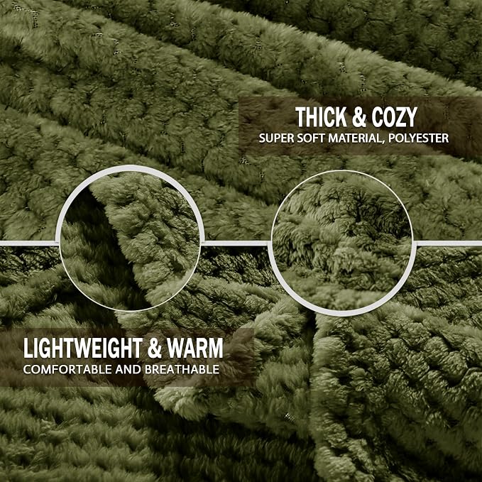 Exclusivo Mezcla Soft Waffle Fleece Bed Blanket Queen Size, Olive | Lightweight Plush Blanket for Bed, Bedroom, Cozy Flannel with Waffle Texture, Stylish Home Decor, All Season, 90x90 Inches