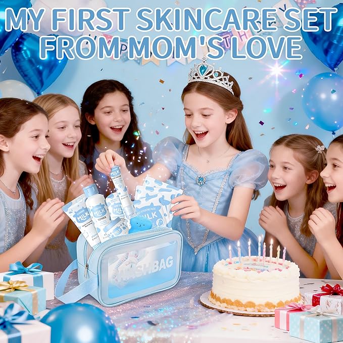 Milk Skincare Set for Kids & Teens 12PCS - Milk Skin Care for Girls Ages 8-12, Milk Extract Skincare for Beginners with Niacinamide & Hyaluronic Acid - Moisturizing Skin Kit for Daughter, Girls