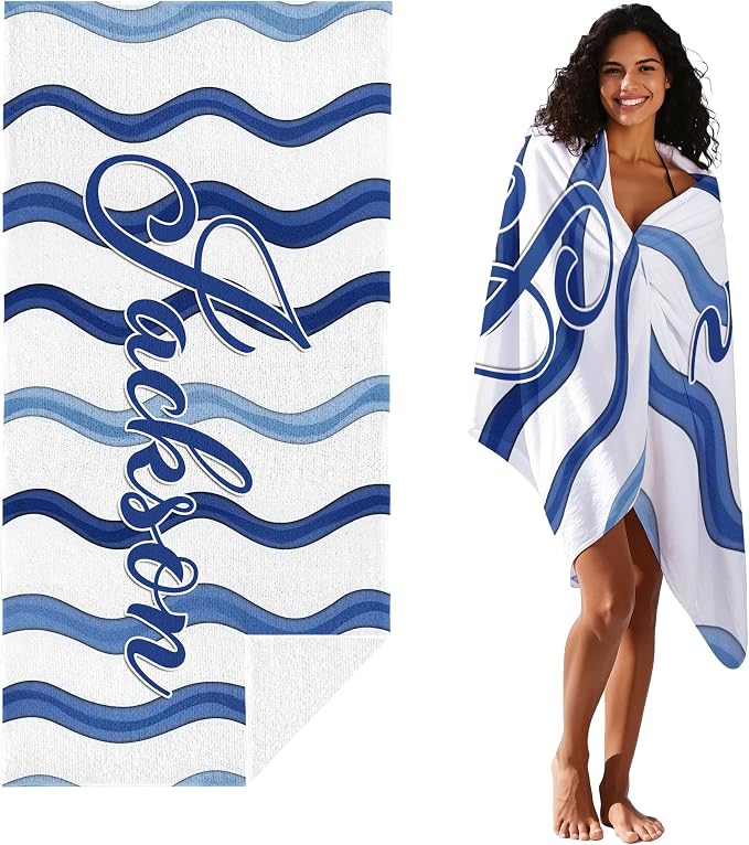 JML Custom Beach Towel with Name, Personalized Microfiber Beach Towel with Name, Large, Soft, Quick Dry & Absorbent for Swim, Pool,Adult,Summer Holiday,Vacation,Travel,Gift for Anniversary, Birthday
