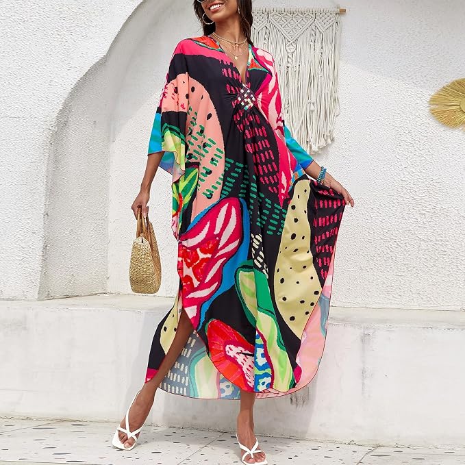 SXMURP Moomoo Dresses for Women, Caftan Dresses for Women Tropical Hawaiian Cotton Cover Ups Bathing Suit Loungewear Swimsuit