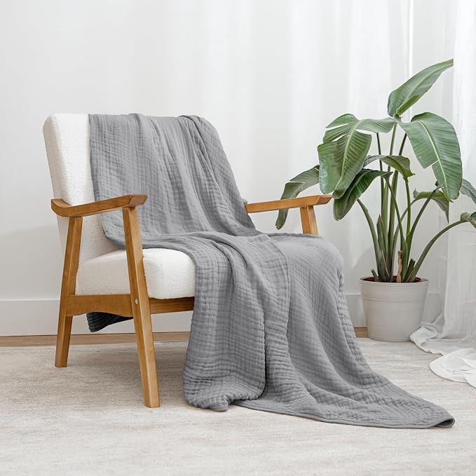 Comfy Cubs Adult Muslin Blanket 50x60” Throw Swaddle Blankets, Heather Blue | 6 Layer Soft, Breathable & Lightweight Muslin Adult Blanket - Machine Washable & Designed in the US Bedding for All Seasons