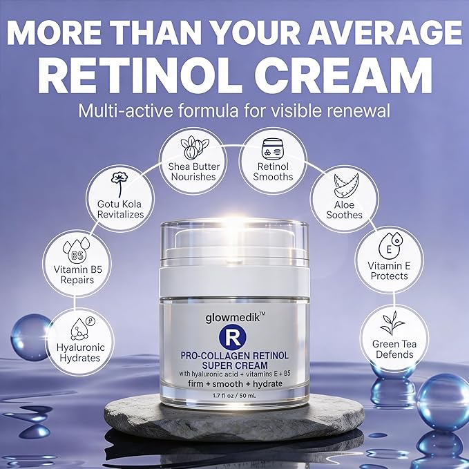 Anti-Aging Face Cream with Retinol & Hyaluronic Acid – Made in USA – Pro-Collagen Night Cream for Women & Men – Firming Face & Neck Moisturizer for Fine Lines, Wrinkles & Aging Skin – 1.7 fl oz