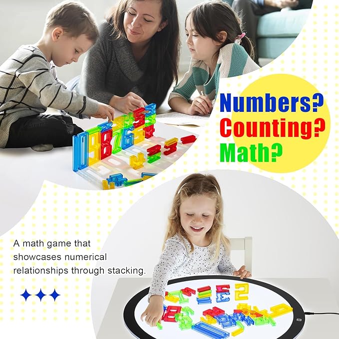Math Manipulative Transparent Numbers Set | Counting Toy Light Box Accessory | Transparent Counters | Sorting and Stacking | Sensory and Fine Motor Skill Development | Rainbow Numbers -35 Pcs,4 Colors