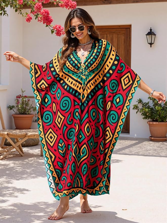 Mumu Dresses for Women Plus Size, Bohemian Kaftan Beach Cover Up Long Maxi Nightgown Soft Loungewear