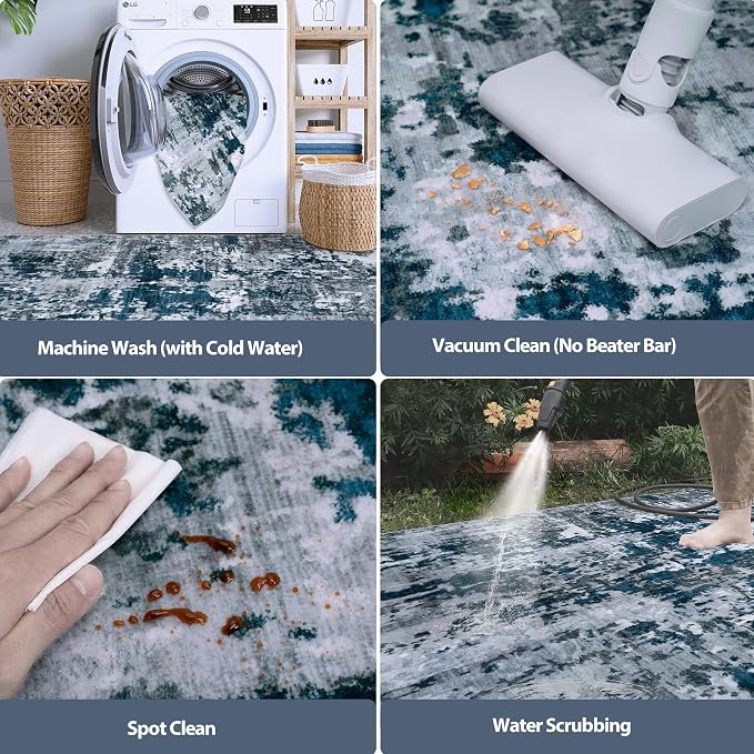 4x6 Area Rugs for Living Room Rug Washable: Abstract Rug for Dining Room Bedroom Carpet Non Slip 4 by 6 Indoor Modern Nursery Home Office Navy Grey