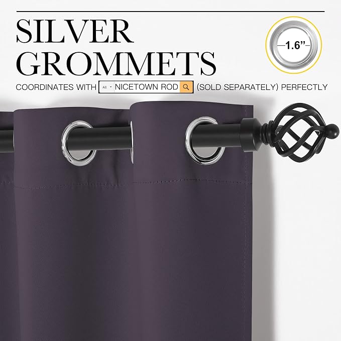 NICETOWN Greyish Purple Blackout Curtains 102 inches Length for Living Room, 2 Panels, 55" Wide, Thermal Insulated Long Drapes for Large Window