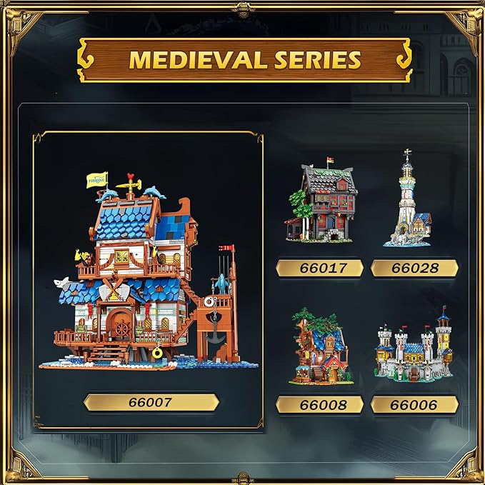 Medieval Fishing Store Lighting Building Block Sets for Adults, Medieval Architecture Display or Home Office Decor, Creative Construction Building Kits 66007, Idea Gift for Adults and Teen