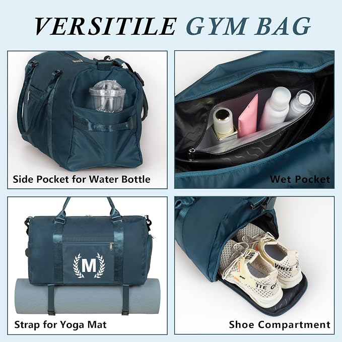 Gym & Sports Duffle Bag, Black, T Size, Polyester, Water Resistant, 5 Compartments, Zipper Closure, Web Handle, Fixed Strap, Perfect for Gym, Sports, Travel & Everyday Use
