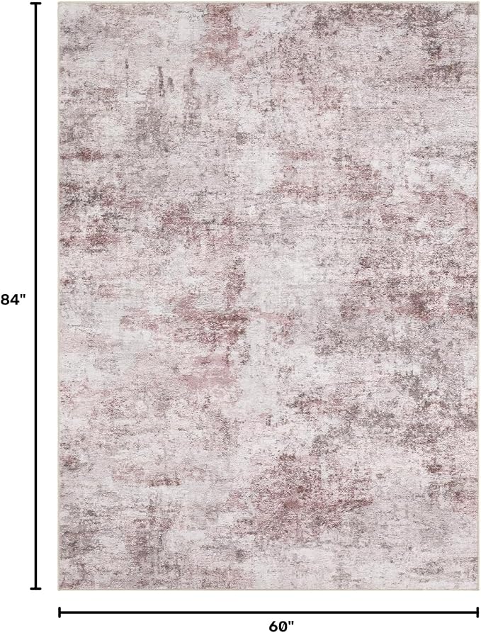 UERMEI 5x7 Washable Area Rug - Neutral Modern Abstract Living Room Rugs, Non-Slip Soft Large Indoor Floor Carpet for Bedroom Home Office & Under Dining Table Decor, Pink Grey