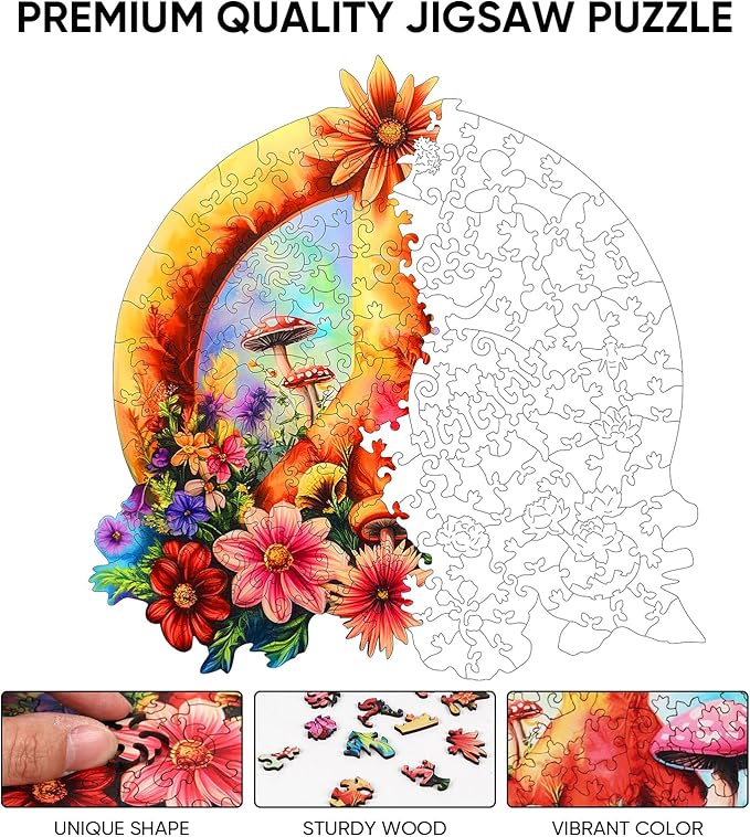 Ixfyloop Flower Wooden Puzzles for Adults 500 Pieces, Peace Symbol Jigsaw Puzzles Elderly Puzzle, Adult Puzzle Gift for Men Women Elders Seniors,16.6x16.9 inch
