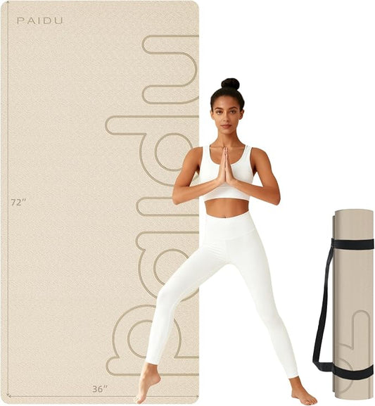 PAIDU Large Yoga Mat, 72" x 36" x 2/5"（10MM） Thick Non-Slip Exercise Mat, SGS-Certified POE Material, Ideal for Home Gym, Yoga, Pilates, Fitness Workouts & Floor Mat