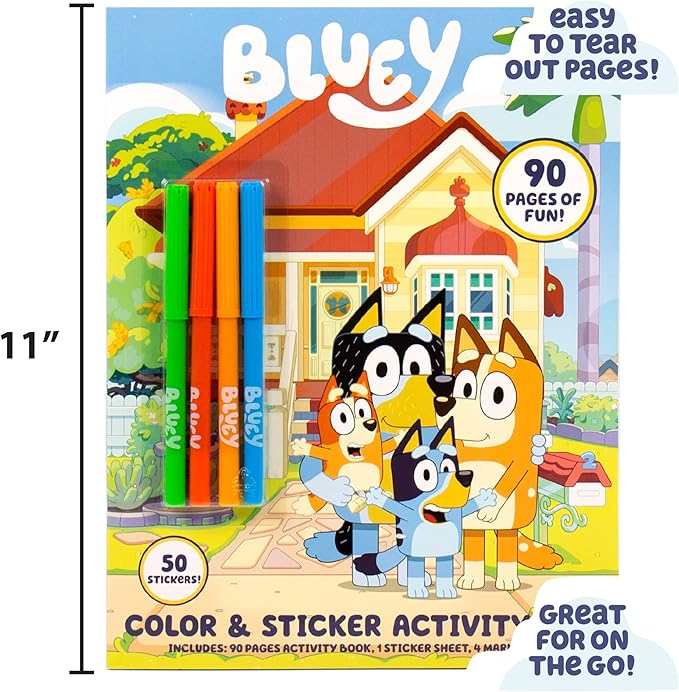 Horizon Group USA Activity Book for Kids, Coloring and Sticker Games for Children, Includes Markers, Bluey