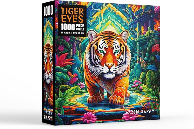 Challenging Jigsaw Puzzle for Adults and Families - 1000 Pieces - Tiger Eyes - Jazen Happy - 27x20 inch - Poster Included Puzzle