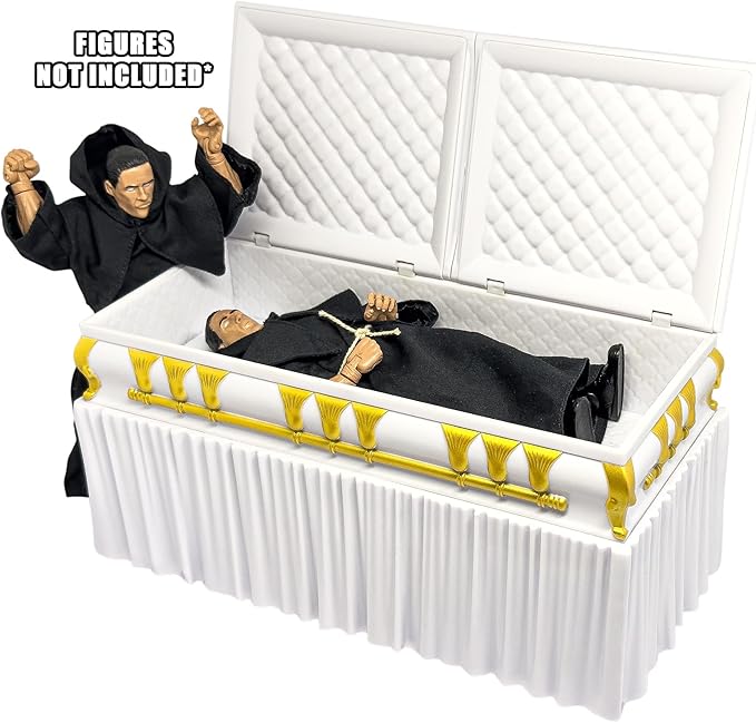 Deluxe White Casket for Wrestling Action Figures with Removable Base