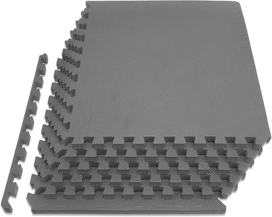 ProsourceFit Weaved Pattern Extra Thick Exercise Puzzle Mat ¾-inch, EVA Foam Interlocking Tiles for Protective, Cushioned Flooring for Home and Gym Equipment; Grey, 24 SQ FT, 6 Tiles