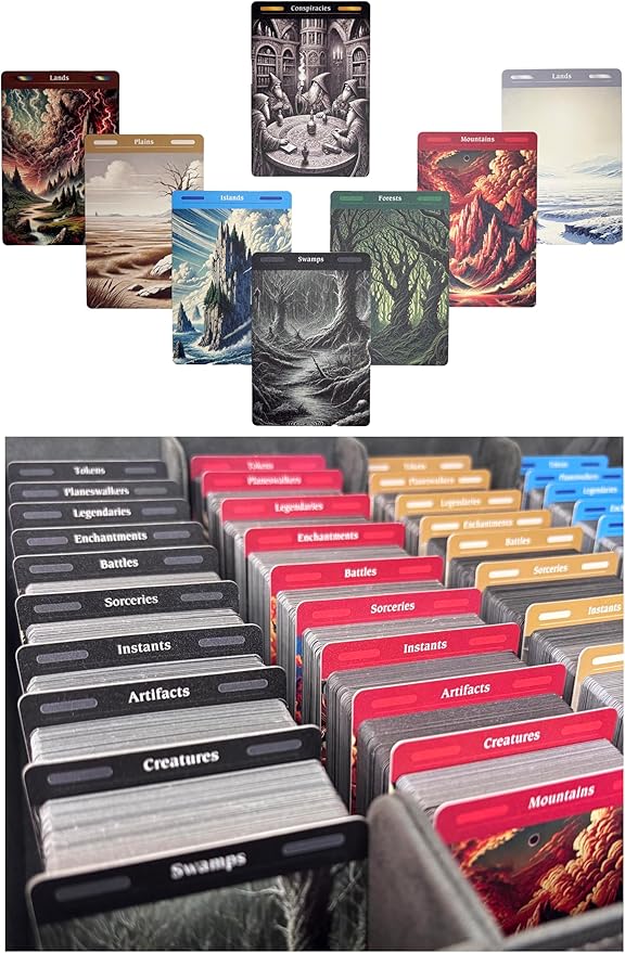 WastedWizardGames MTG Card Dividers - 77 Plastic Magic Dividers for Deck & Storage Box Organization. Unique Artwork, Color & Type Organizers for Magic The Gathering Cards (2.6 x 3.8 Inches)