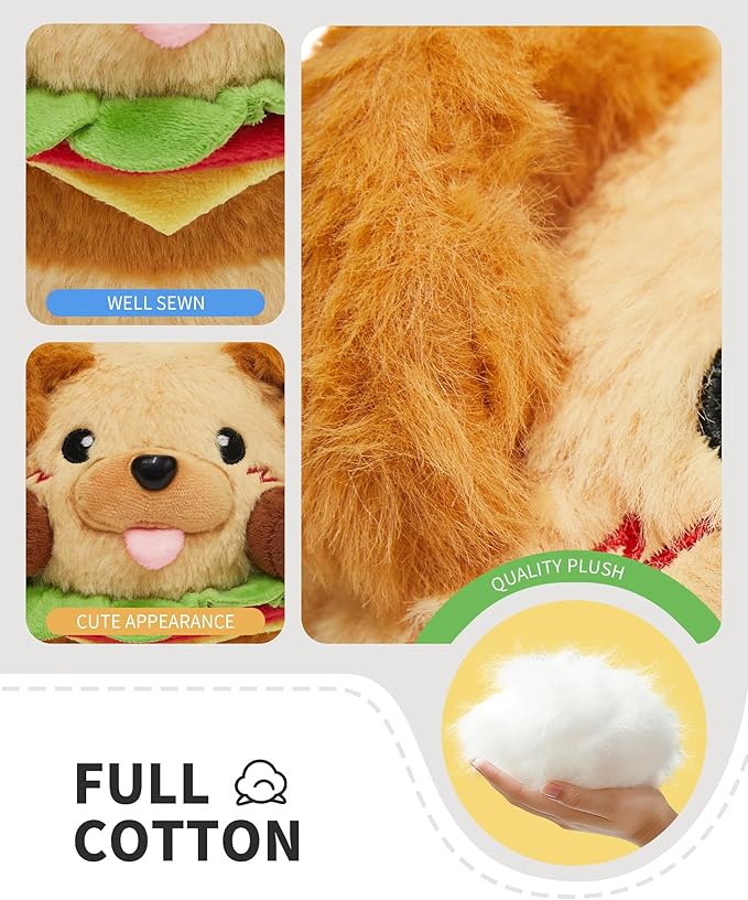 OLAOLA Cute Dog Stuffed Animals Hamburger Dog Plush Toys, 7 Inch Kawaii Hamburger Plushie Toy for Kids Adults