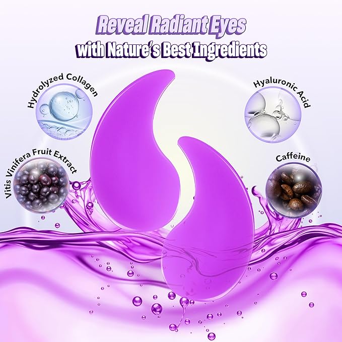 NAZANO Under Eye Patches - 60 Pack for Puffy Eyes, Dark Circles, Bags & Wrinkles with Hydrolyzed Collagen & Hyaluronic Acid - Eye Care Pads for Daily Skincare (Purple)