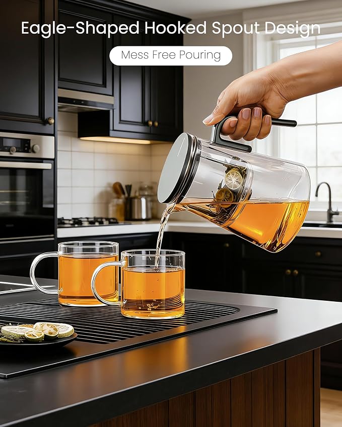 ZENS Magnetic Teapot Set, Enchanted Magic Glass Tea Infuser Pot with 2 Cups for Loose Leaf Tea Steeper, Mess-Free Tea Maker Tea Diffusers for Tea Lovers Ideal Gifts, 34oz (1000 ml)
