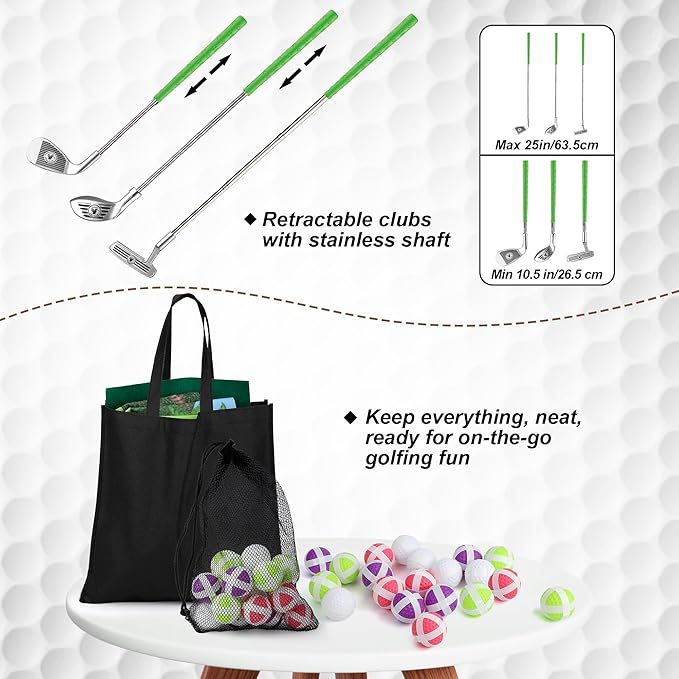 Liberry Kids Golf Set for 3 4 5 6 7 Years Old Boys Girls, Golf Chipping Game with Golf Mat, Sticky Balls, Storage Bag, Retractable Golf Clubs Outdoor Indoor Sports Toy Gift Toss Game (Silver)