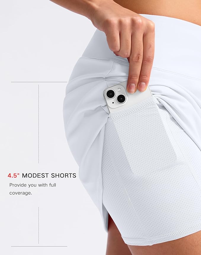 16" Skorts with 2 Pockets | Side Slits, High Waisted, A Line, Casual, Pickleball, Athletic, Golf, Tennis Skirt, for Women