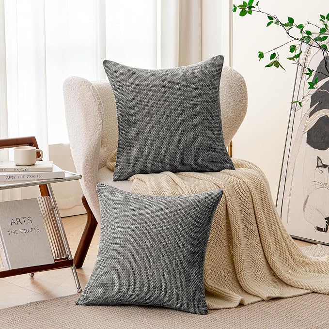 a moment Dark Gray Chenille Throw Pillow Covers 16x16 Inch Pack of 2 Modern Decorative Throw Pillow Covers Farmhouse Cross Covers Home Decor for Sofa Bedroom Living Room