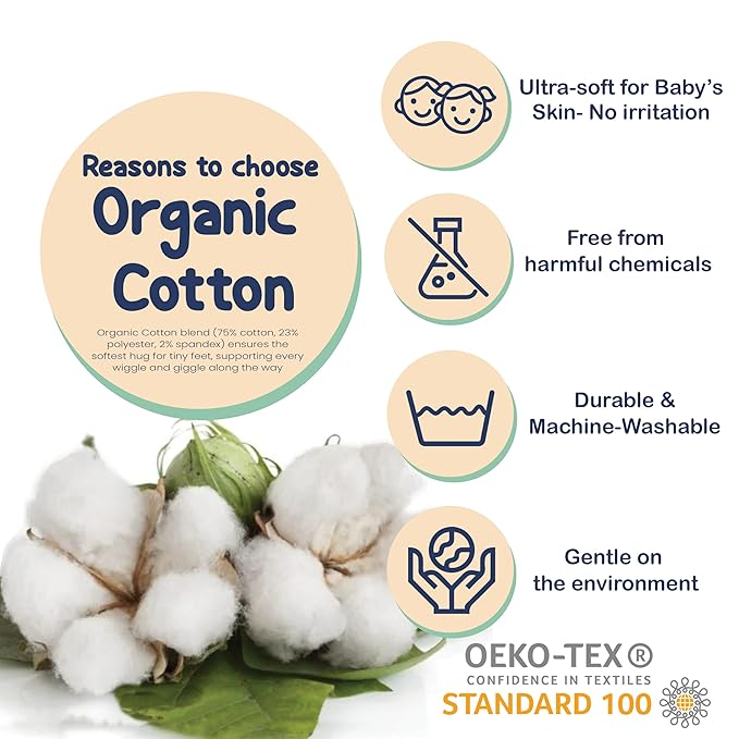 Mother's Choice Organic Cotton Baby Socks 0-6 Months - 06 pairs Unisex, Infant Black Socks, Soft Ankle Girls & Boys, Cozy Newborn Socks and Baby Gift Slipper Sock, Ideal In Daily Handling
