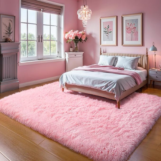 6x9 Thick Pink Shag Rug for Girls Bedroom, Soft Plush Fluffy Carpet | Area Rug for Living Room, Toddler Nursery, Kids Dorm Room, Washable Non Slip Shaggy Carpet