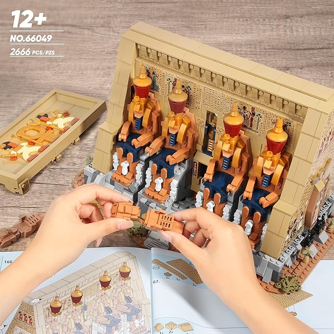 SpblastB Temple Building Set for Adults, Egyptian Architecture Building Blocks with Hidden Mechanisms, Famous Landmark Collection Home Décor Model Building Kit, 2666Pcs