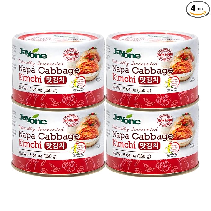 Korean Canned Kimchi, Napa Cabbage Kimchi, Naturally Fermented, Non-GMO, No preservatives, No additives- (5.64oz x 4)