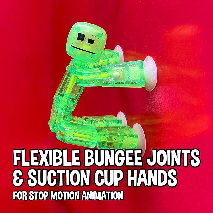 Zing StikBot Single Pack - Includes 1 StikBot - Collectible Action Figures and Accessories, Stop Motion Animation, Ages 4 and Up (Clear Light Green Sparkle)