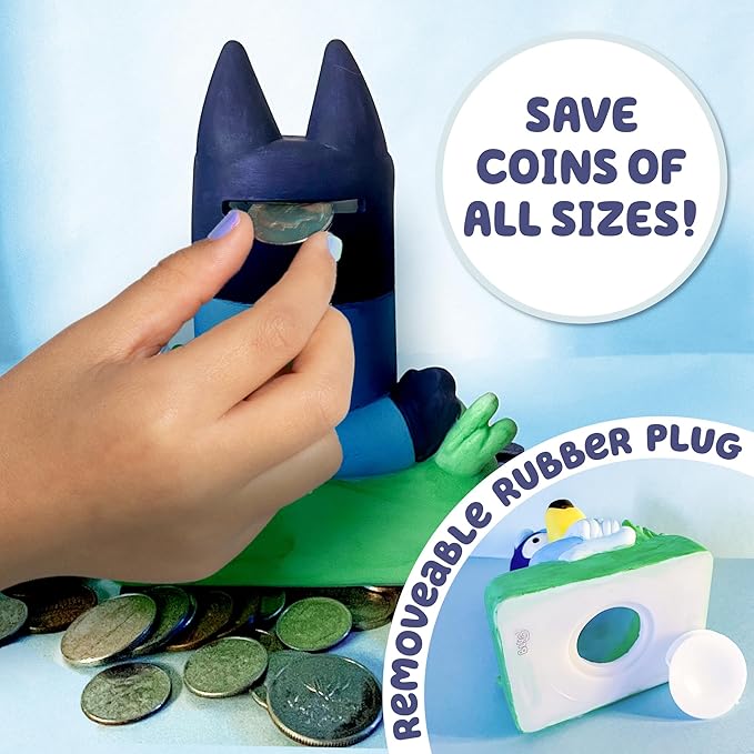 Bluey Paint Your Own Piggy Bank, Includes 6 Paints, Vinyl Stickers, Craft for Kids, Great Gift Birthday Party, Toy Figures, Paintable Toys for Toddlers 1-3