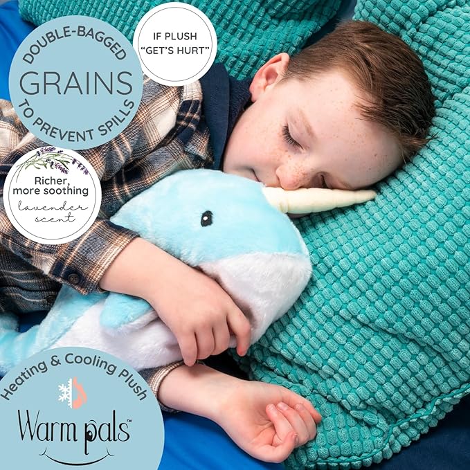 Warm Pals - Heatable Coolable Bedtime Comfort Plushie - Nori Narwhal - 1.5lbs - Cozy Microwavable Lavender Scented Plush Toys - Heated Stuffed Animal