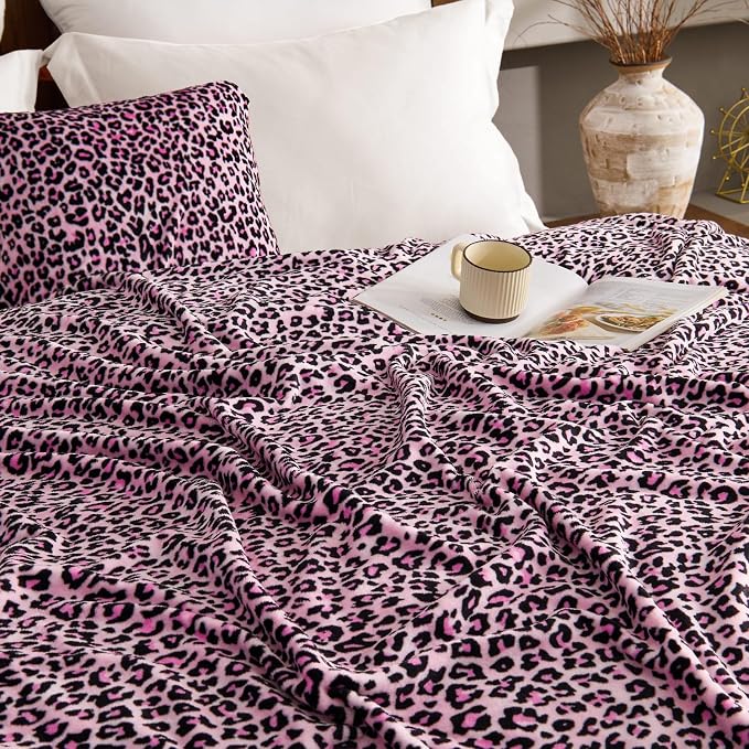 BEDELITE Fleece Blanket Soft Plush Twin Size Blanket Pink Leopard 60"x80" | Ultra Soft Fleece, Plush Microfiber, Lightweight Warmth, All Season Comfort, Leopard Decor, Machine Washable, Couch Sofa Bed