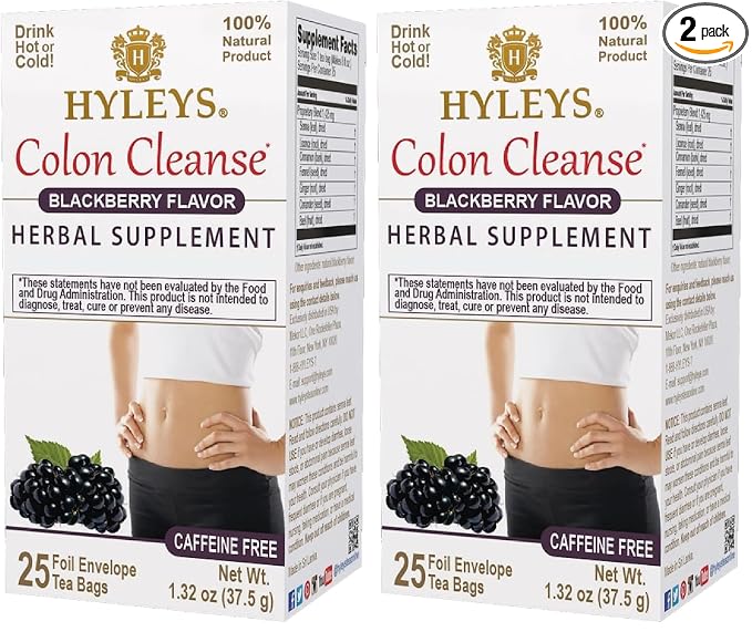 HYLEYS Colon Cleanse Tea BlackBerry Flavor - 25 Tea Bags (2 Pack)