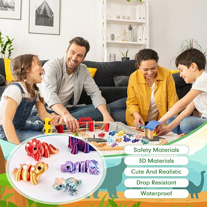 Honoson 12 Pcs 3D Printed Fidget Toy 3D Printed Dinosaur Small Animal Toy Flexible Cute Articulating Pet Stress Relief Fidget Toys for Play and Display(5cm)