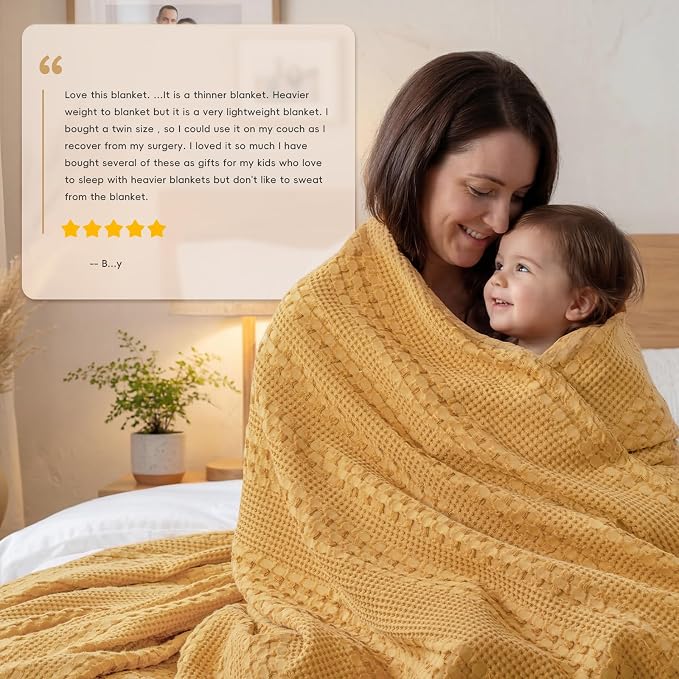 PHF 100% Cotton Waffle Weave Throw Blanket, Lightweight Breathable Summer Blanket for Couch Sofa, Pre-Washed Soft Throws for Bed, Office, Travel & Stylish Home Decor, 50"x60", Pumpkin Orange