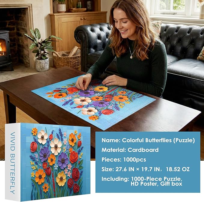 Flower Jigsaw Puzzles for Adults 1000 Pieces, Impossible Puzzle, Nature Plant Puzzle, Spring Floral, Interlock Perfectly No Dust, Home Decor, Gifts for Friend Parents, Rompecabezas (27.5x19.6 in)