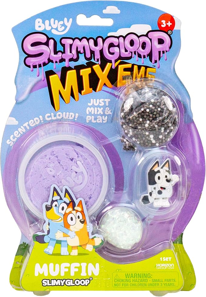 Bluey SLIMYGLOOP Mix’EMS – Muffin Cloud Slime, Marshmallow-Scented, Includes Glitter, Foam Balls & Collectible Muffin Charm