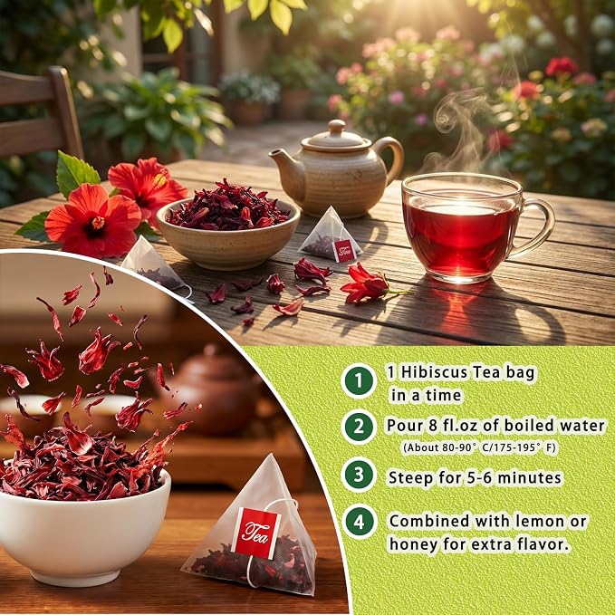Samcci - Hibiscus Tea Bags, 50 Teabags - Premium dried hibiscus flower for tea - flor de jamaica natural - Non-GMO - Caffeine-free - Rich in Antioxidants & Support Digestion