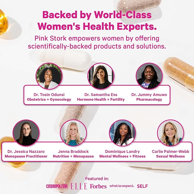 Pink Stork Women's Probiotic, 50 Billion CFU, 30 Count | Clinically Studied Strains, Vaginal, Gut, Urinary + Hormone Support, pH Balance, Yeast & Odor, Probiotic Prebiotic Blend