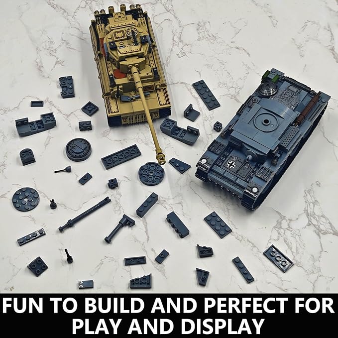 2 Piece Set of Building Block Toys, 38T & Tiger Tank Building Sets(1000+ pcs)