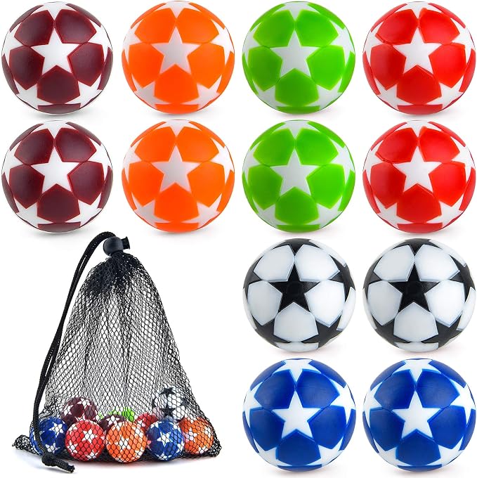 Coopay 12 Pieces 32mm Foosball Balls Table Multicolor Football Soccer Replacement Balls for Official Tabletop Game with a Black Drawstring Bag