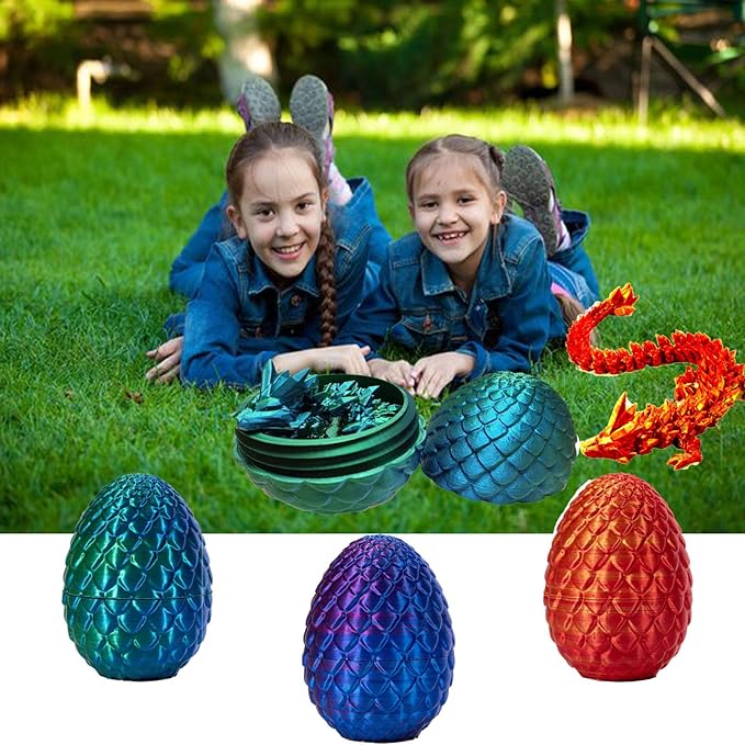 3D Printed Dragon Easter Egg - Perfect Basket Essentials Stuffers, Prefilled Easter Egg Filled with Toy, Articulated Crystal Dragon Fidget Toy