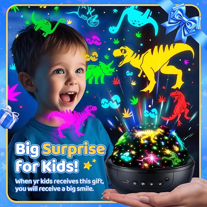 COOLNIGHT Night Light for Kids, 93 Lighting+3 Films Kids Night Light Projector, Remote+Dimmable Star Projector, 360°Slient Glow in The Dark Stars for Ceiling,Gifts for 4 Year Old Boys Christmas Gifts