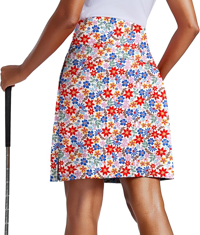 PINSPARK 20" Skorts for Woman Knee Length UPF 50+ Golf Skirts | 4 Pockets, Built-in Shorts, High Waisted, Split Hem, Silky-smooth, Moisture-wicking, for Golf Athletic Tennis Workout Casual